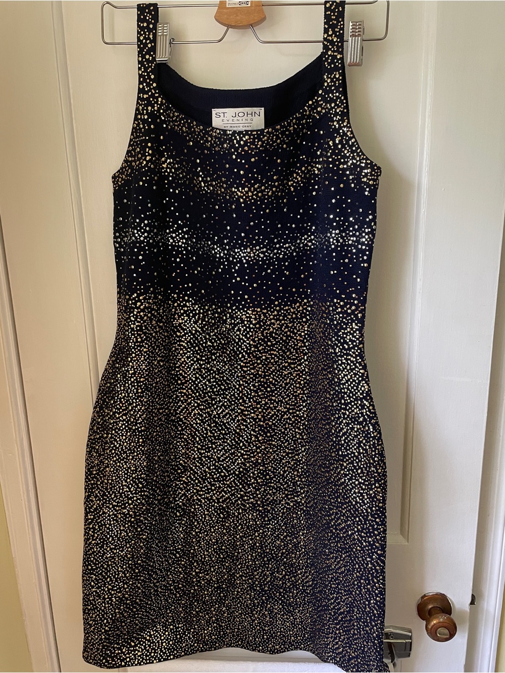 St. John Black Dress with Gold Metallic Dot Detail